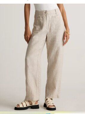 NWT Quince Linen FLAX BEIGE Patch Pocket Wide Leg Pants (fit sz 4)